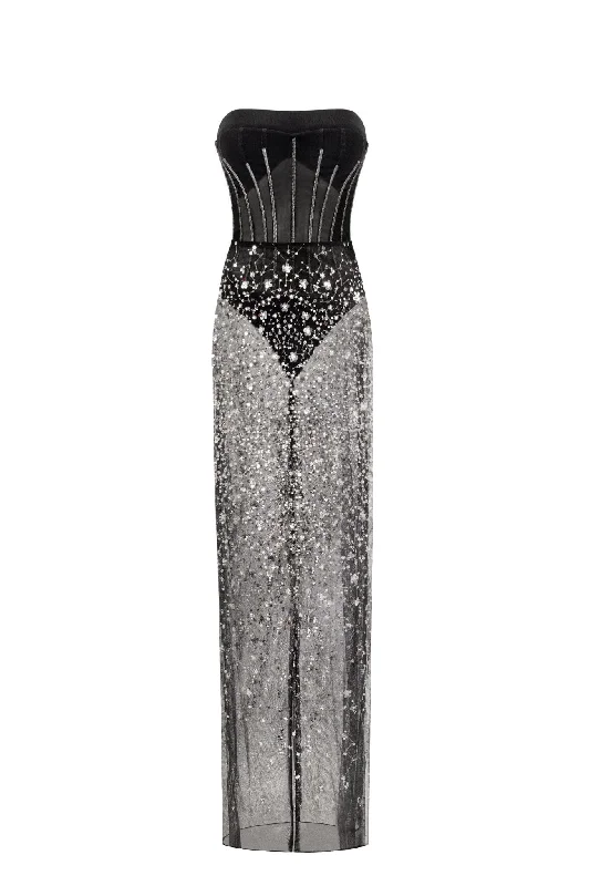 Premium Fabrics Crystal-covered fabulous black maxi dress