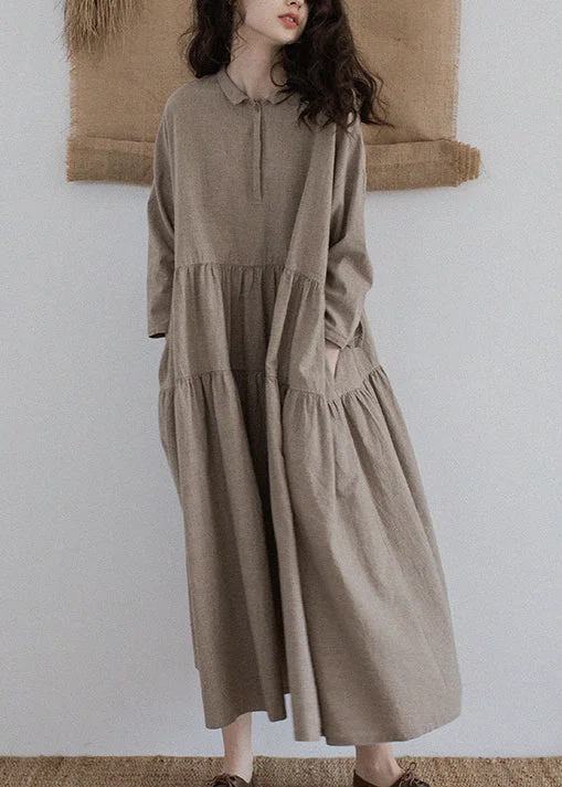 Best Deals On Women's Trendy Outfits – Don't Miss Out Women Khaki Pockets Wrinkled Patchwork Linen Dresses Fall