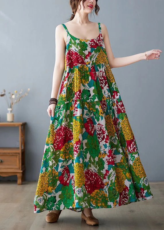Premium Fashion At Budget-Friendly Prices Bohemian Green Print Exra Large Hem Cotton Beach Dresses Summer