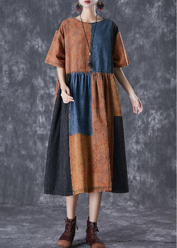 Elegant Fashion Offers Chic Colorblock Oversized Patchwork Cotton Dresses Summer