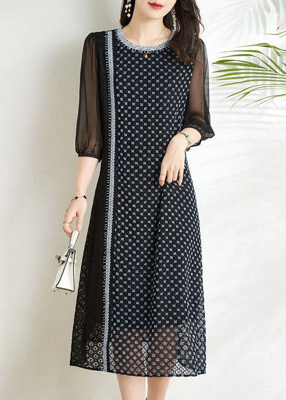 Hot Deals Stylish Black Embroideried Patchwork Lace Robe Dresses Half Sleeve