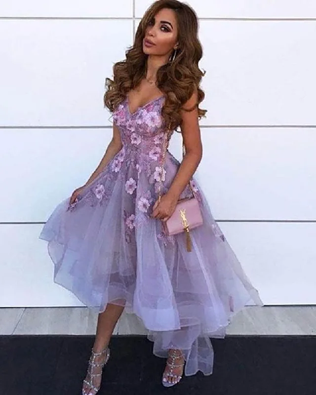 Women’s Clothing for Every Season and Trend High Low Organza Poofy Prom Dress for girls with Handmade Flowers PL0511