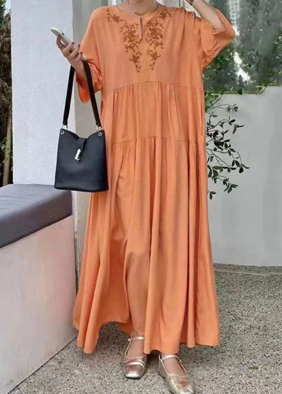 Affordable Luxury – Chic Clothing At Special Prices Organic Orange Embroideried Patchwork Cotton Dresses Summer