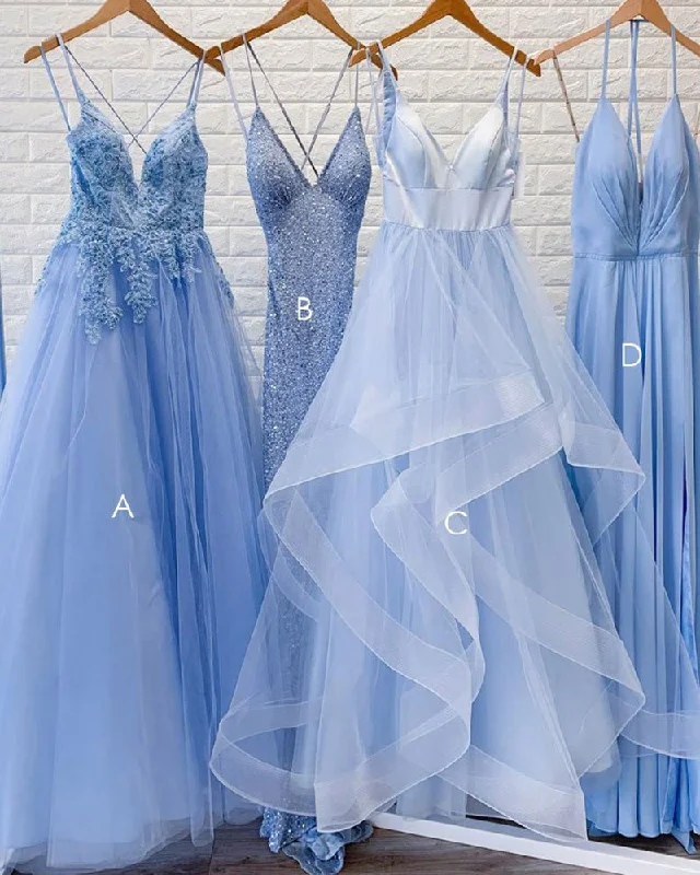 Women’s Evening Wear for Special Occasions Long 2020 Senior Prom Dresses Skye Blue Girls Formal Outfit with Straps PL5823