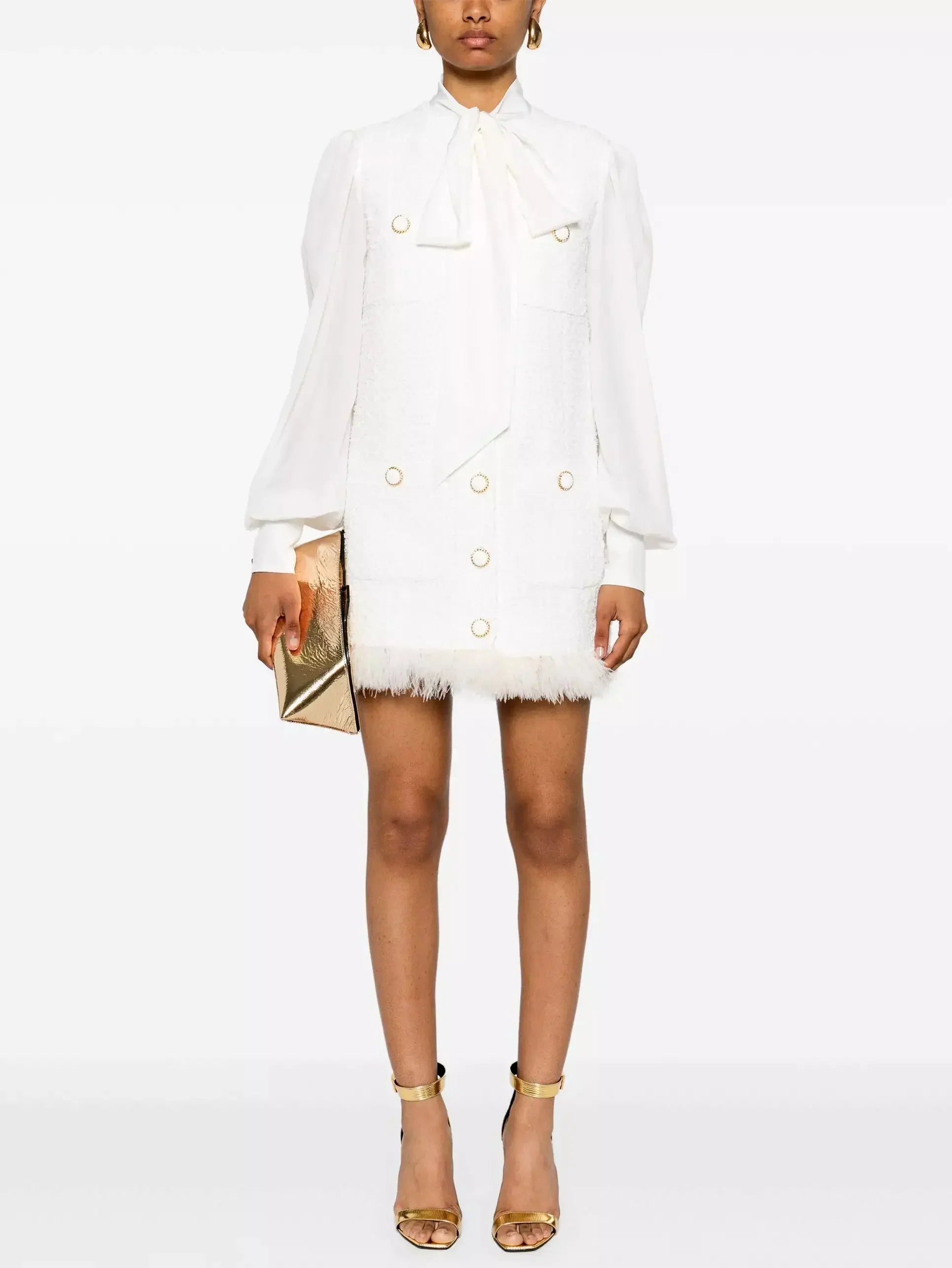 Style Versatile Women's Collection Feather-Trim White Tweed Mini Dress