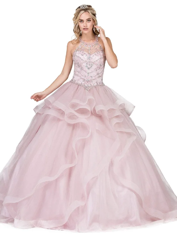 Casual Chic Dancing Queen - 1279 Illusion Halter Ruffled Quinceanera Gown