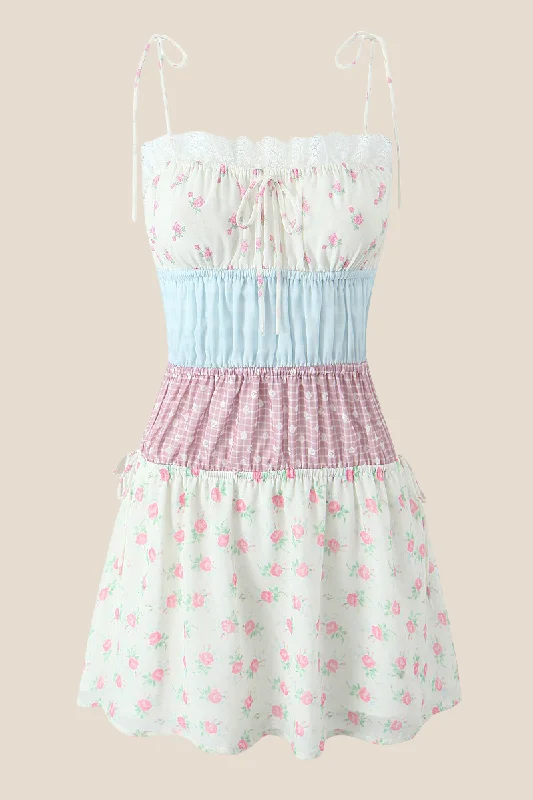 Bold Fashion Tie Shoulder White Floral Print Short Dress