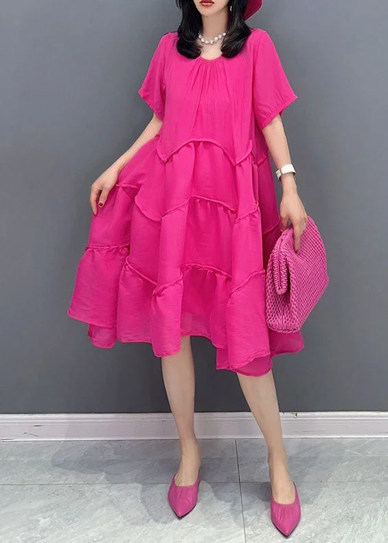 Trendy Threads Fashion Rose O-Neck Wrinkled Patchwork Cotton Two Pieces Set Dresses Summer
