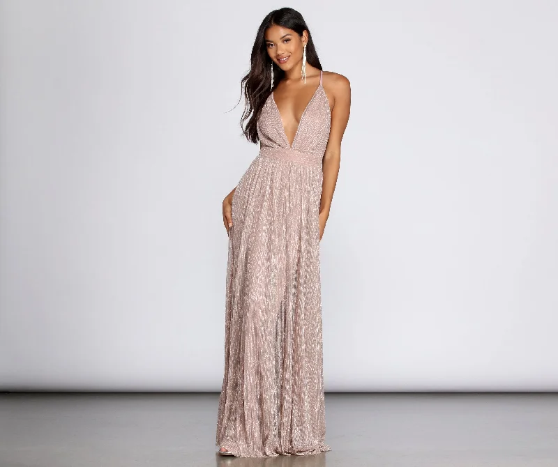 Browse Our Top Products Haley Formal Stylish Shimmering Metallic Dress
