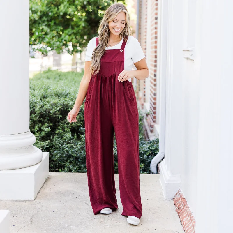 Exclusive Discount Got To Laugh Jumpsuit, Wine