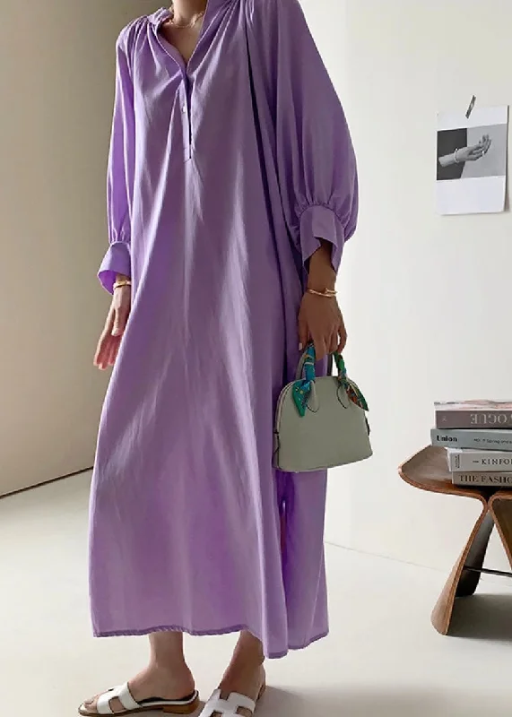 Refresh Your Wardrobe With Exclusive Discounts Stylish Purple Stand Collar Patchwork Cotton Dresses Spring