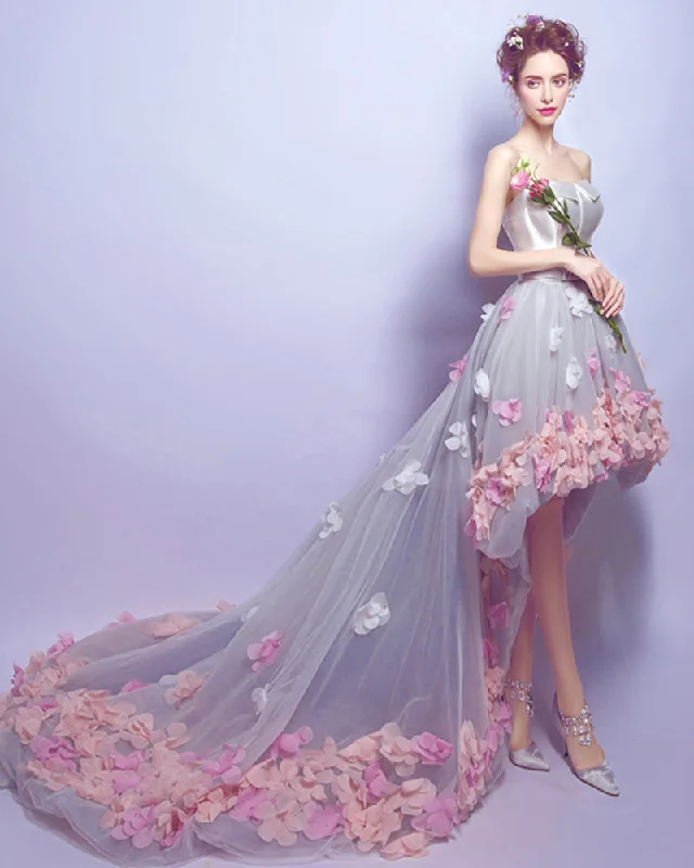 Women Wear Online Sweetheart Flowers High Low Prom Dresses Girls Vestido  Party Gown LP689
