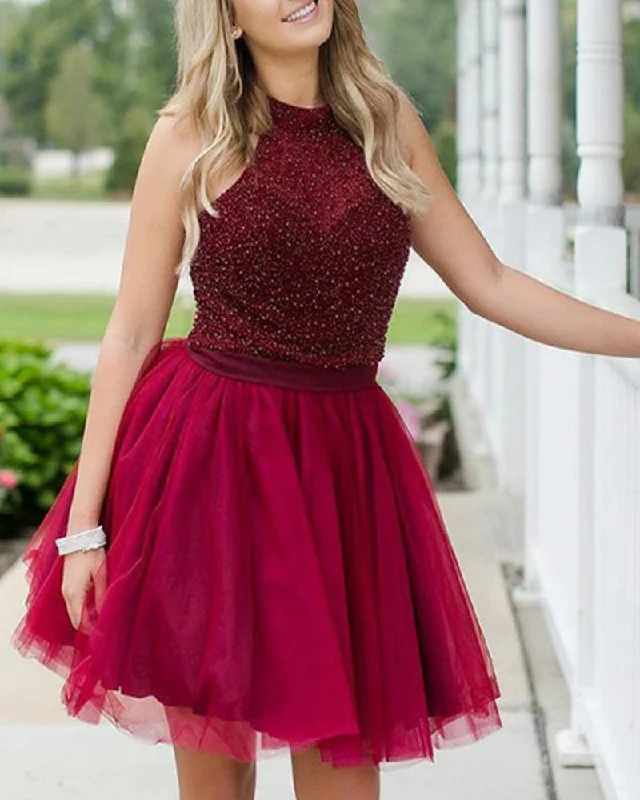Current Trends Women Beads Prom Dresses Short Cocktail Gowns Girls Homecoming Dresses Short Graduation Dress YHD076