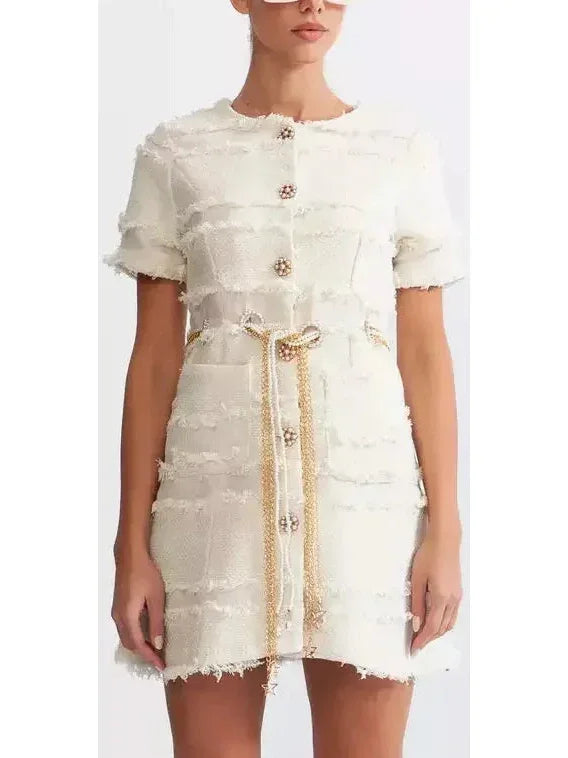 Trendsetter's Closet Belted Tweed Mini Dress
