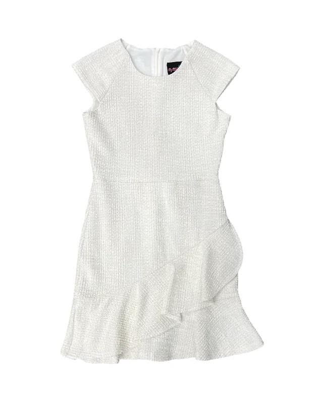 Latest Fashion for Women Ivory Boucle Ruffle Front Dress