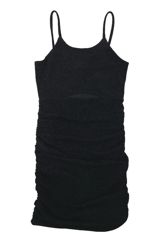 Trendy Women's Fashion Black sparkle cutout ruched dress