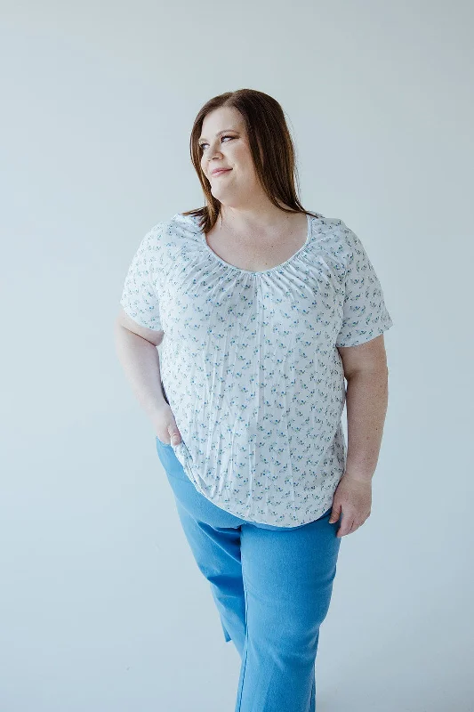 Everyday Fashion V-NECK TUNIC WITH DAINTY FLORAL DETAIL IN WHITE