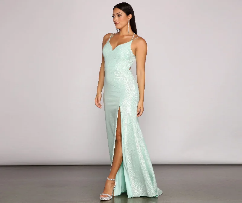 Sophisticated Street Style Offers Nani Formal High Charming Slit Lurex Dress