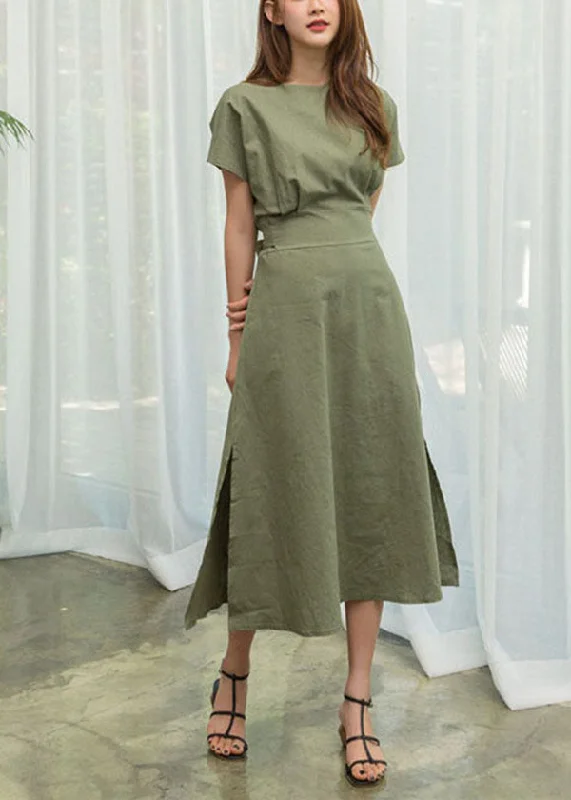 Chic Styles, Sharp Prices Green Cotton Cinch Dresses Side Open Exra Large Hem Summer