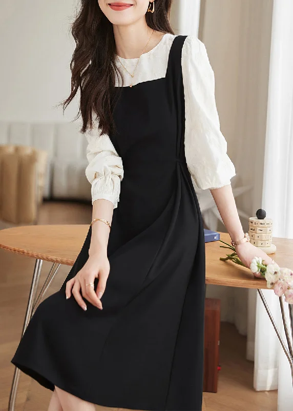 Flash Sale On Women's Apparel – Grab Your Favorites Today Classy Black O Neck Patchwork False Two Pieces Dresses Fall