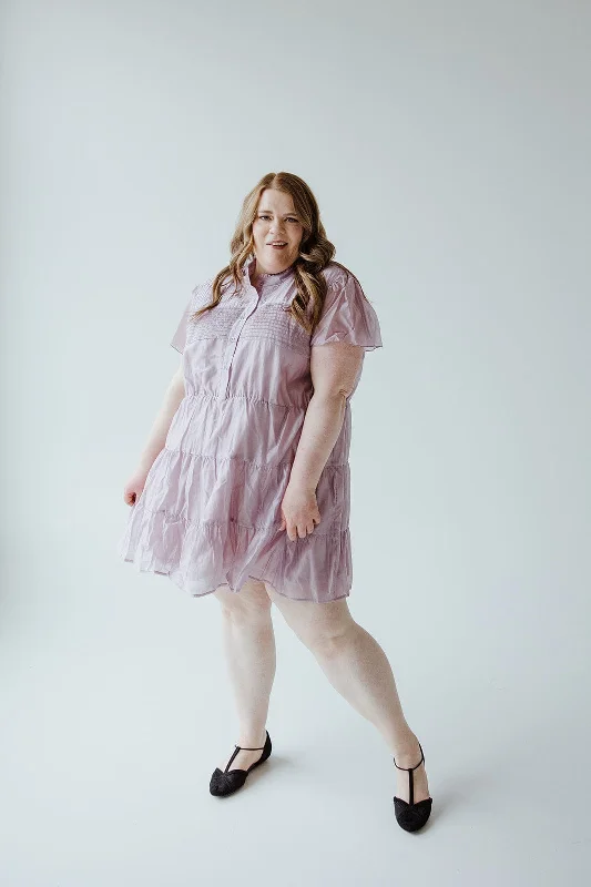 Women's Comfortable Apparel FLUTTER SLEEVE BUTTON FRONT DRESS IN ORCHID