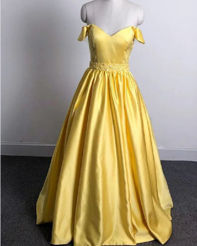 Discount Price Siaoryne Bright Yellow Girls Senior Prom Dresses Long 2019 Off  Shoulder With Pocket PL3611