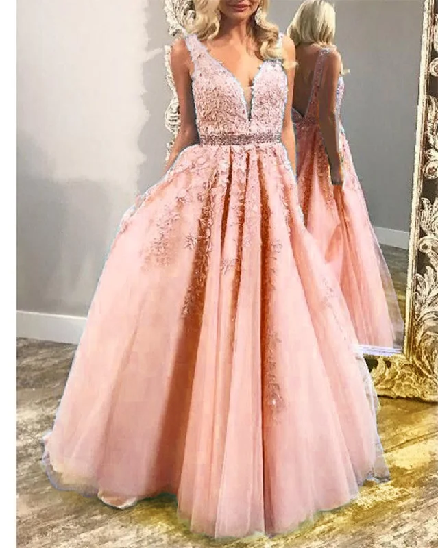 New Arrival Discount Plunge V Neck Long Girls Pageant Dress Prom Graduation Gown with Lace 2019 PL5440