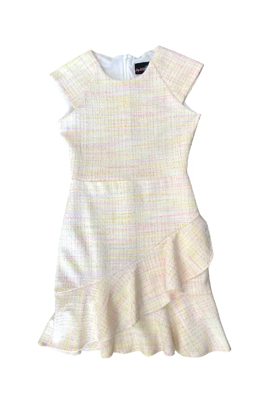 Women's Seasonal Apparel Pastel Tweed Ruffle Front Dress
