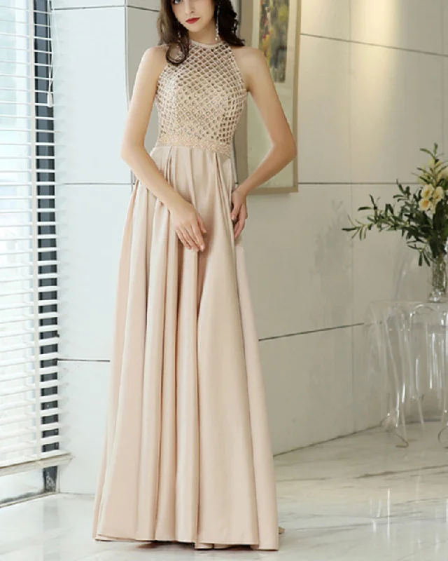 Women's Clothing Champagne Beading Girls Prom Dresses Long Formal Gown PL664