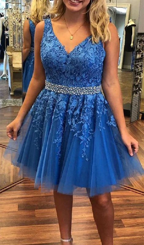 Casual Chic Women Lace Prom Dresses Short Cocktail Gowns Girls Appliques Homecoming Dresses Short Graduation Dress YHD122