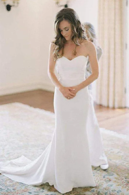 Trendy Street Style Clothing Roycebridal Simple Ivory Mermaid Sweetheart Neck Wedding Dresses With Train, MW697