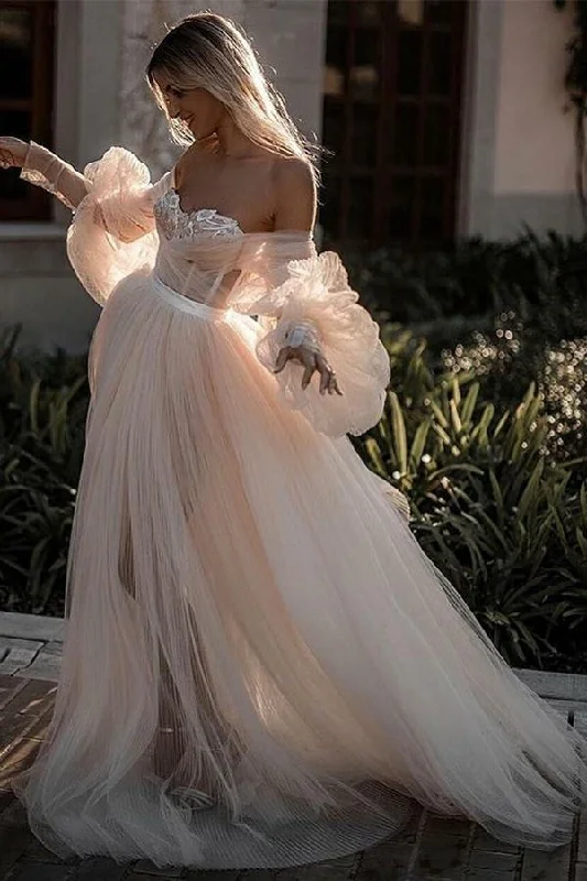 Vibrant Femme Fashion Roycebridal Romantic Backless Beach Wedding Dresses With Sleeves, Bridal Dress, MW525