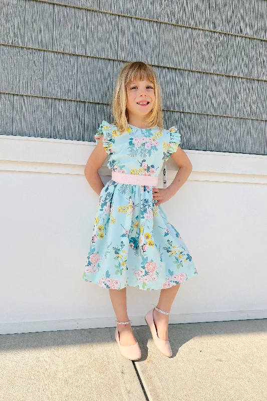 Best Online Boutiques Blue Floral Flutter Sleeve Dress