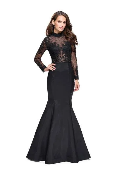 Limited Styles La Femme - Long Sleeve Lace And Mikado Evening Gown 25677