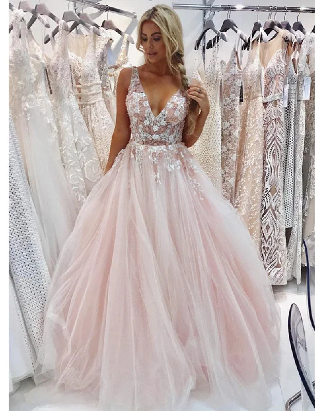 Chic Women’s Clothing for Date Nights Siaoryne Peach Color Puffy V Neck Floor Length Girls Senior Prom Graduation Dresses Long PL214