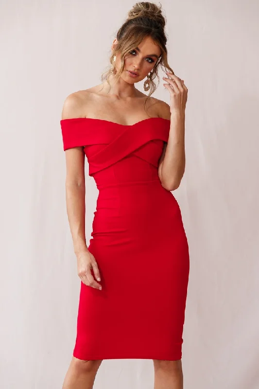 Style Redefined Corrine Elegant Off The Shoulder Bodycon Dress Red