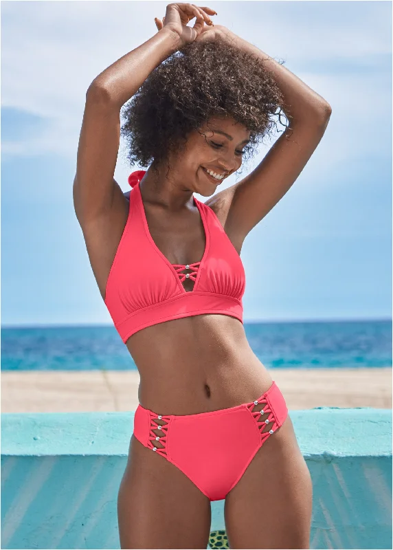 Discount Price Strappy Halter Top - Sunset Pink