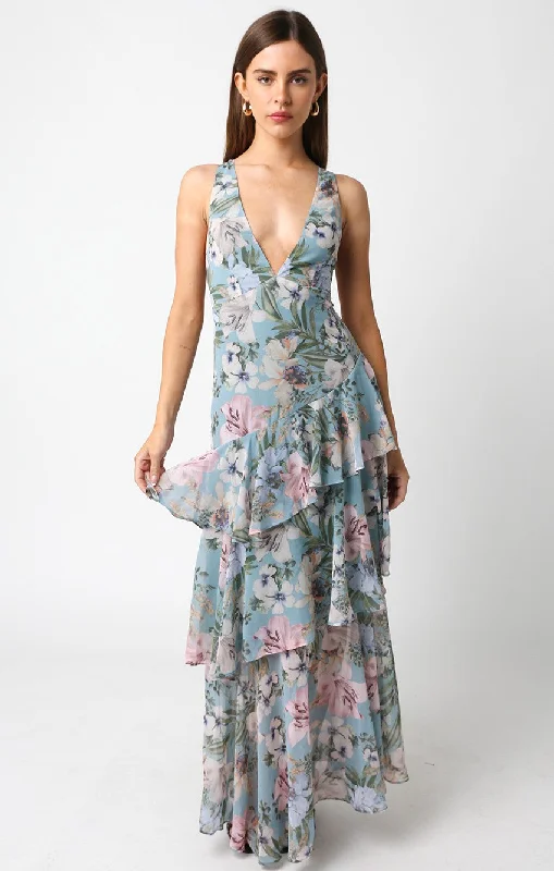 Women Clothes Floral Tiered Maxi