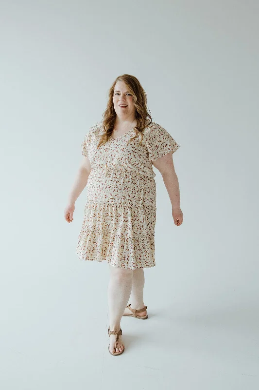 Women Apparel MIDI-LENGTH TIERED FLUTTER SLEEVE FLORAL DRESS IN CINNAMON CLOVE