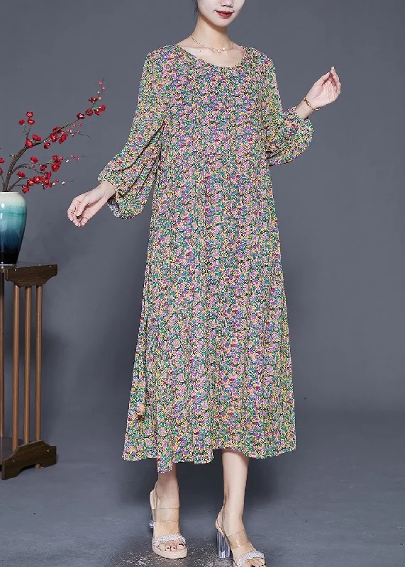 Edgy Fashion Deals Beautiful Print Tie Waist Chiffon Holiday Dress Bracelet Sleeve