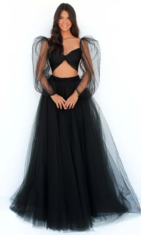 Fashion Sale Tarik Ediz - 51037 Sheer Bishop Sleeve Tulle Gown