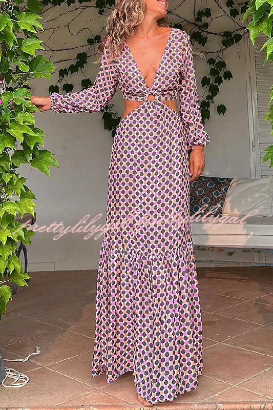Mega Sale Serene Dreams Printed Side Cutout Elastic Waist Maxi Dress