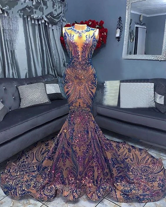 Clothing Store Sexy Mermaid Style Sequin African Women Black Girls Gala Celebrity Prom Party Night Gowns        cg24450
