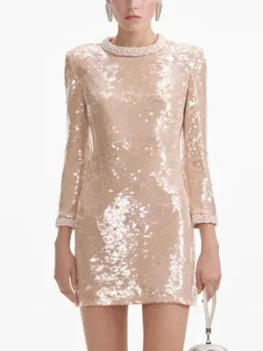 Trend Setting Wardrobe Sequin-Embellished Pearl-Trim Mini Dress