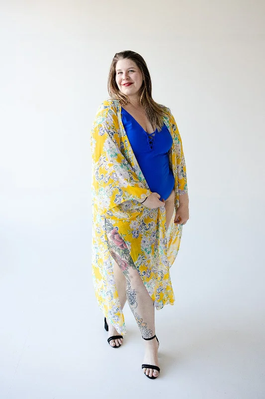 Preppy Style FLORAL PATTERN DUSTER KIMONO