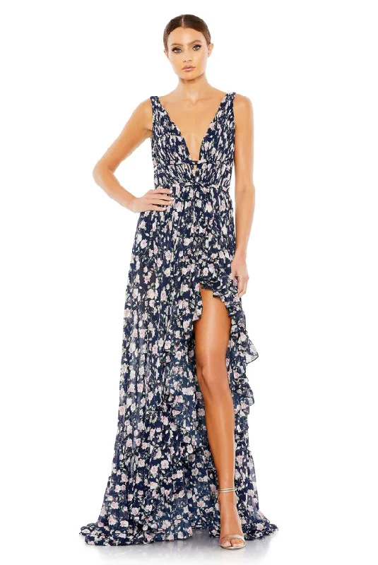 Trendy Outfits For Ladies Mac Duggal Floral Print Sleeveless Ruffled High Low Gown style 50659