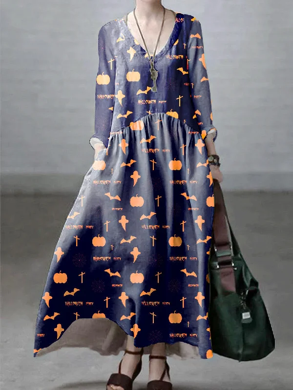 Additional Time-Limited Offers Simple and Loose V-neck purple-pumpkin Cotton and Linen Dress