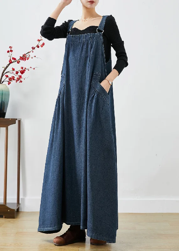 Premium Fashion At Promotional Prices – Limited Time Only Classy Navy Oversized Exra Large Hem Denim Strap Dresses Fall