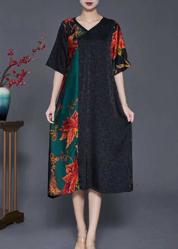 Premium Fashion At Promotional Prices – Limited Time Only Elegant Colorblock V Neck Patchwork Silk Robe Dresses Summer