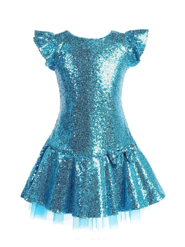 High Street Women’s Fashion for Trendy Shoppers Little Girls Aqua Sequin Ruffle Tutu Flower Girl Dress 2-6